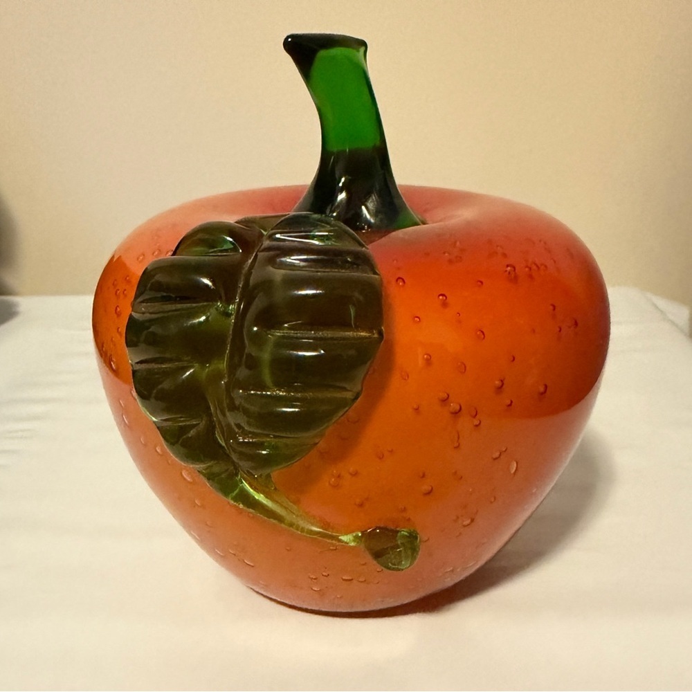 Murano style Vibrant Orange Glass Apple paperweight